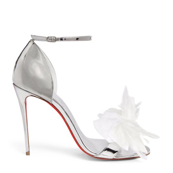 Christian Louboutin ANEMONA 100 Feather Bow Metallic Sandals Heels Shoes - Picture 3 of 16